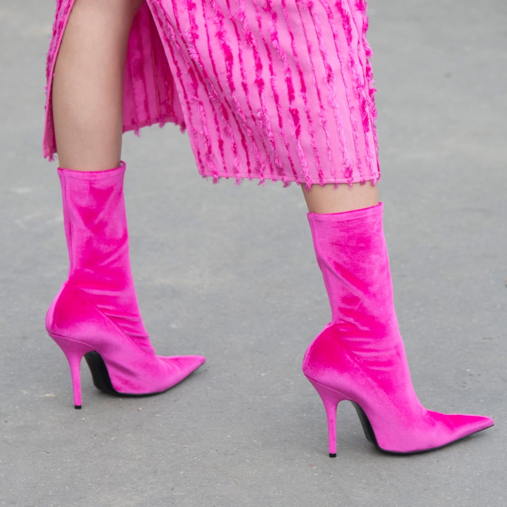The fuchsia velvet Knife ankle booties every fashion girl is wearing now