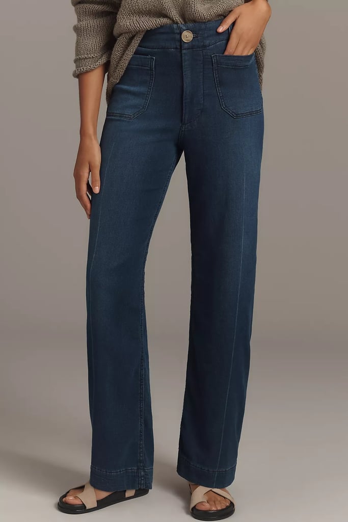 Maeve Colette Knit High-Rise Wide-Leg Full-Length Jeans ($90, originally $128)
The ultimate cold-weather hack is wearing soft denim that mimics sweatpants. A bit of added stretch will make you forget you are wearing jeans and add a layer of comfort to even the most sophisticated outfits. I particularly love this style from Maeve because the front pocket details and wide-leg cut make versatile styling easy.