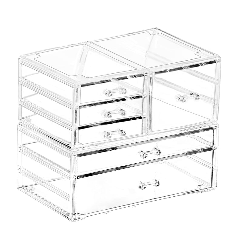 Makeup Organizer, Cosmetics Skincare Organizer Box Waterproof & Dustproof,  Make up Organizers and Storage for Vanity with Lid and Drawers, Cosmetic  Display Cases for Dresser, Countertop (White) Style A White-L