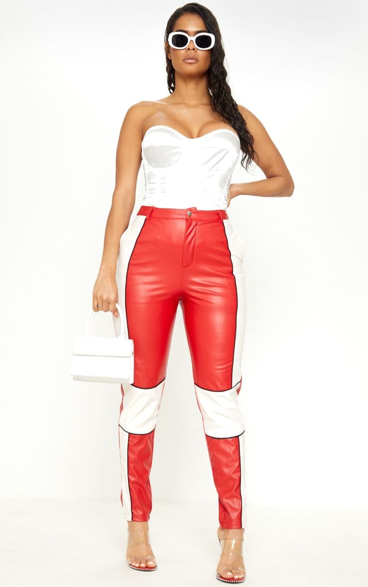 womens red leather pants