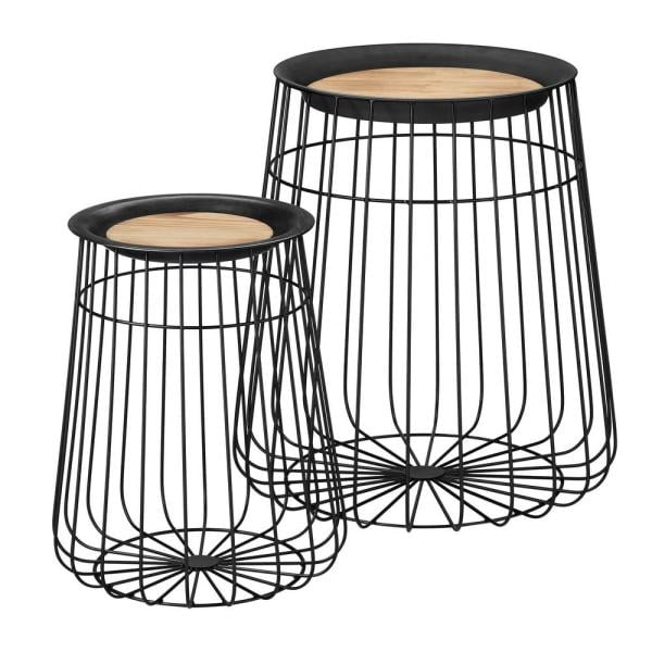 Home Decorators Collection Round Black Metal Decorative Basket with Wood Lid