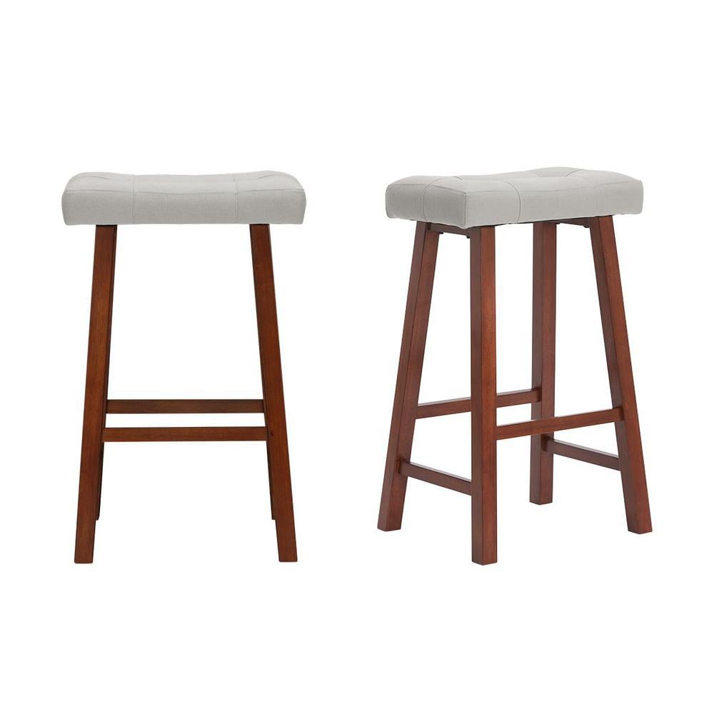 StyleWell Walnut Wood Upholstered Bar Stool with Riverbed Brown Saddle Seat