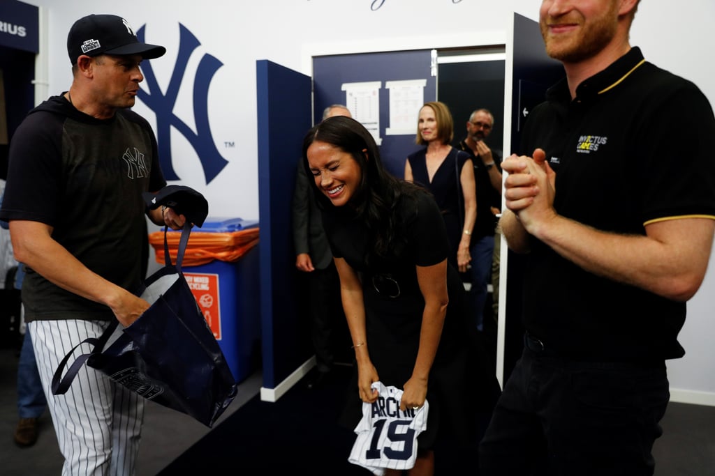 Meghan Markle Black Belted Dress at Baseball Game