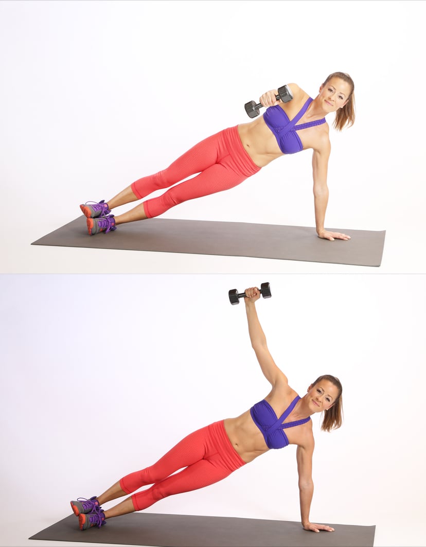 Side plank outlet with dumbbell flyes