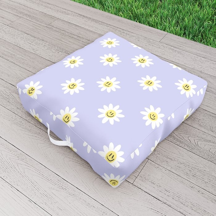 Trippy Daisy Outdoor Floor Cushion by charlyclementsillustration