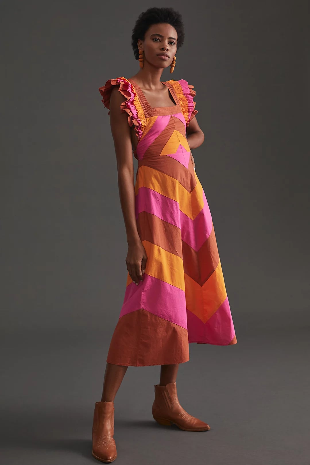 Ruffled Colorblocked Midi Dress ...