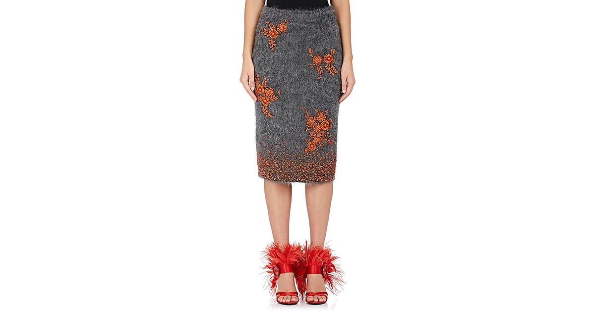 red embellished pencil skirt