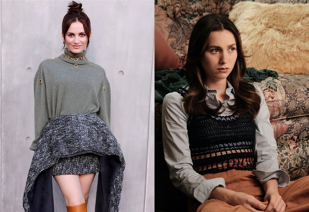 Left: Maude Apatow styled by Mimi Cuttrell for the Louis Vuitton Cruise 2023 show. Right: Lexi Howard wears an Alice + Olivia crochet tank on "Euphoria."