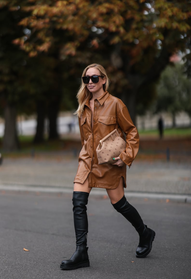 Add Some Height to Your Leather Minidress With Some Tall Chelsea Boots