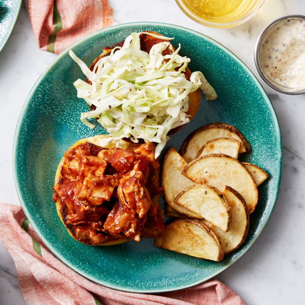 Chopped Barbecue Chicken Sandwiches With Roasted Potatoes and Coleslaw