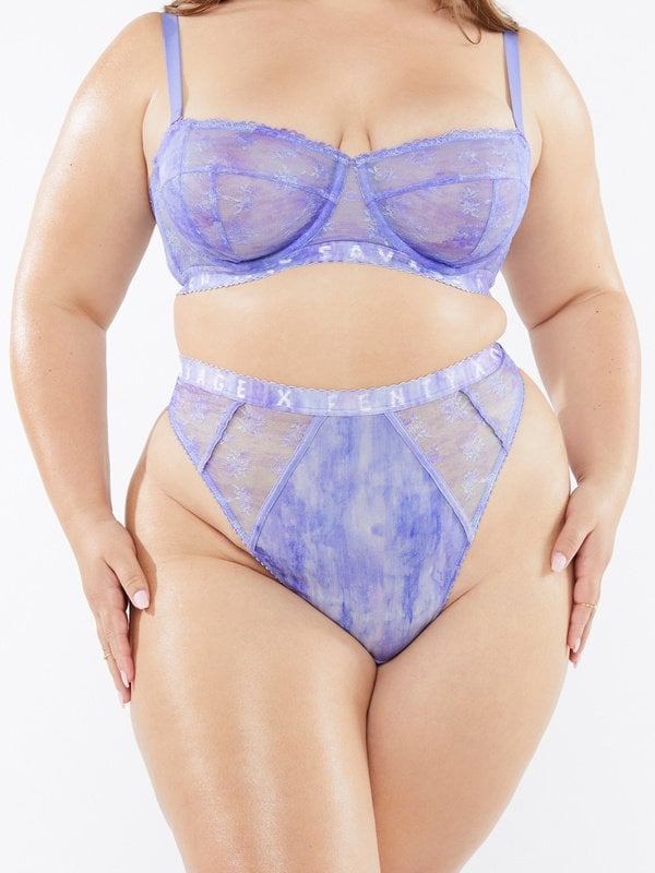 Watercolor Tie Dye Unlined Lace Strapless Bra in Blue & Purple