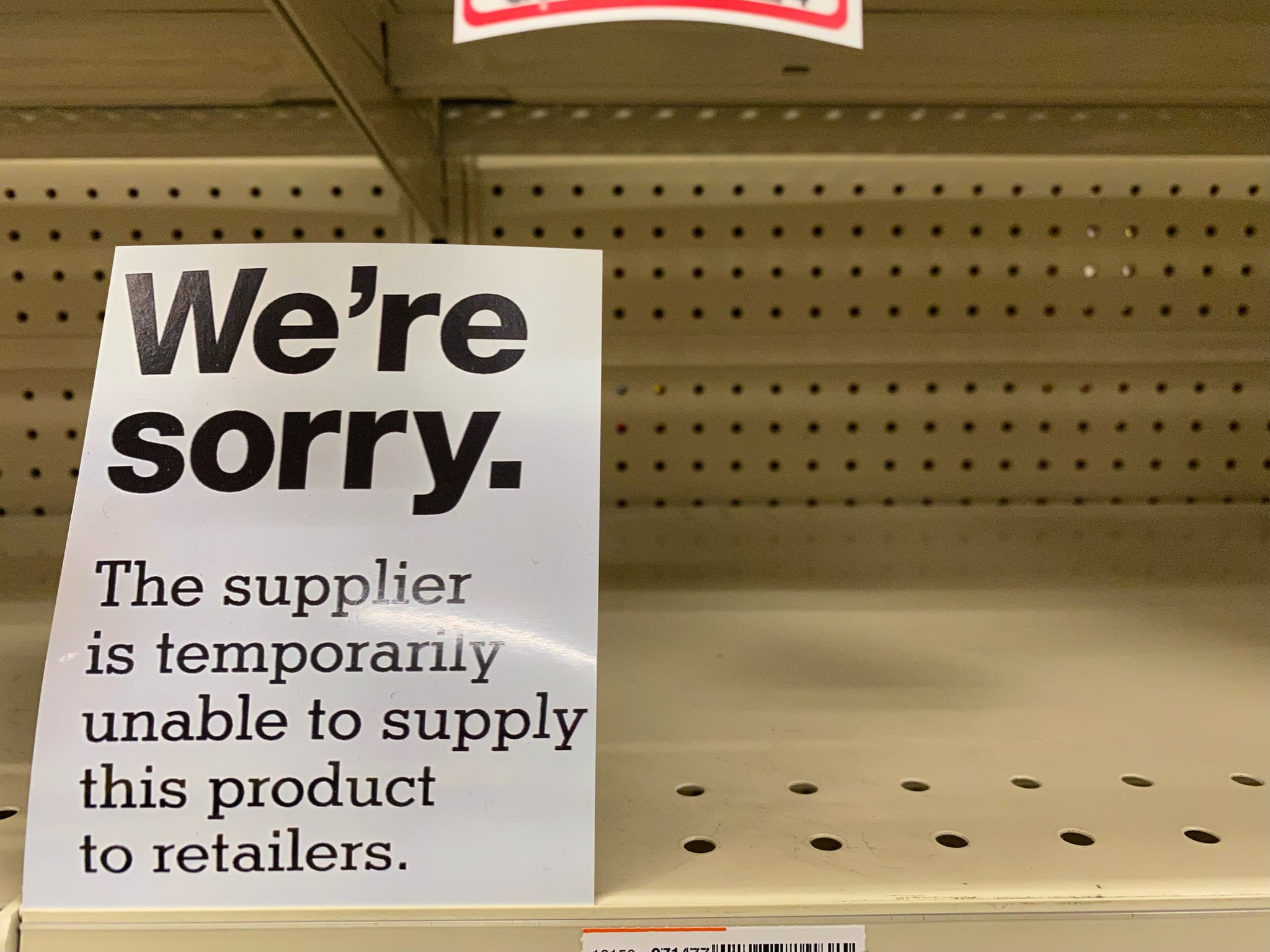 We're Sorry, Supplier Temporarily unable to supply this product to retailers sign on shelf at CVS store, Queens, New York. (Photo by: Lindsey Nicholson/Universal Images Group via Getty Images)