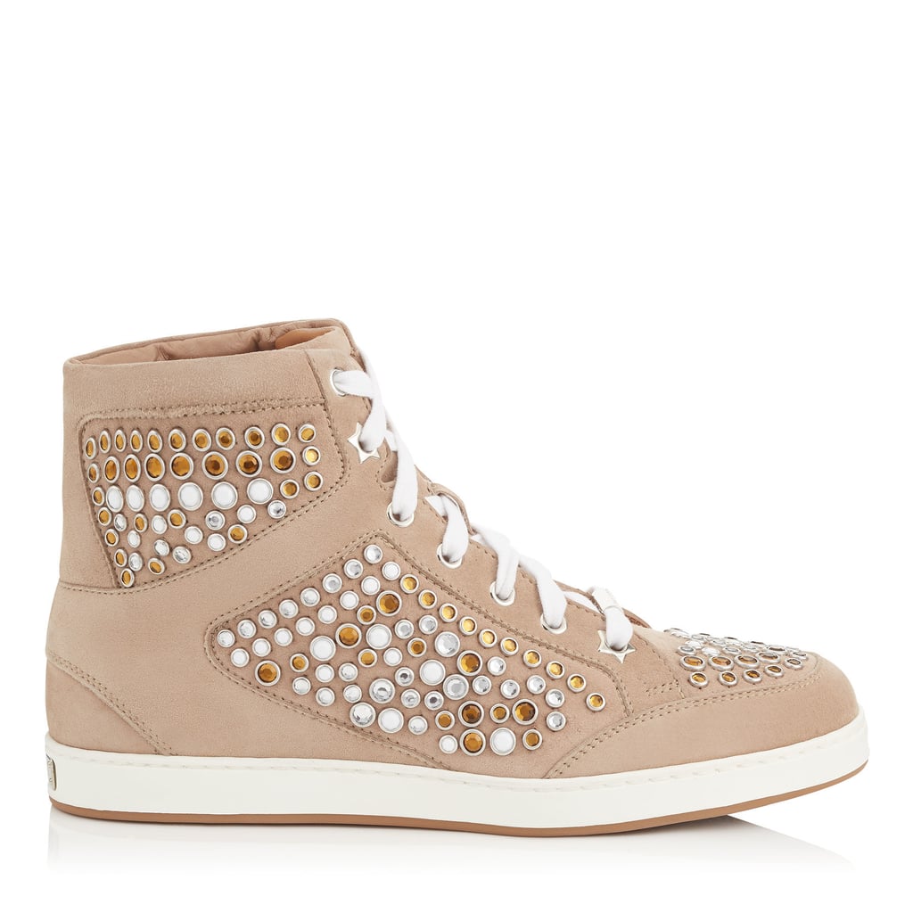 Jimmy Choo TOKYO Nude Suede High Top Trainers with Metal Studs ($795)
