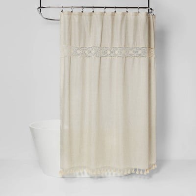 Opalhouse Solid Crochet with Tassels Shower Curtain