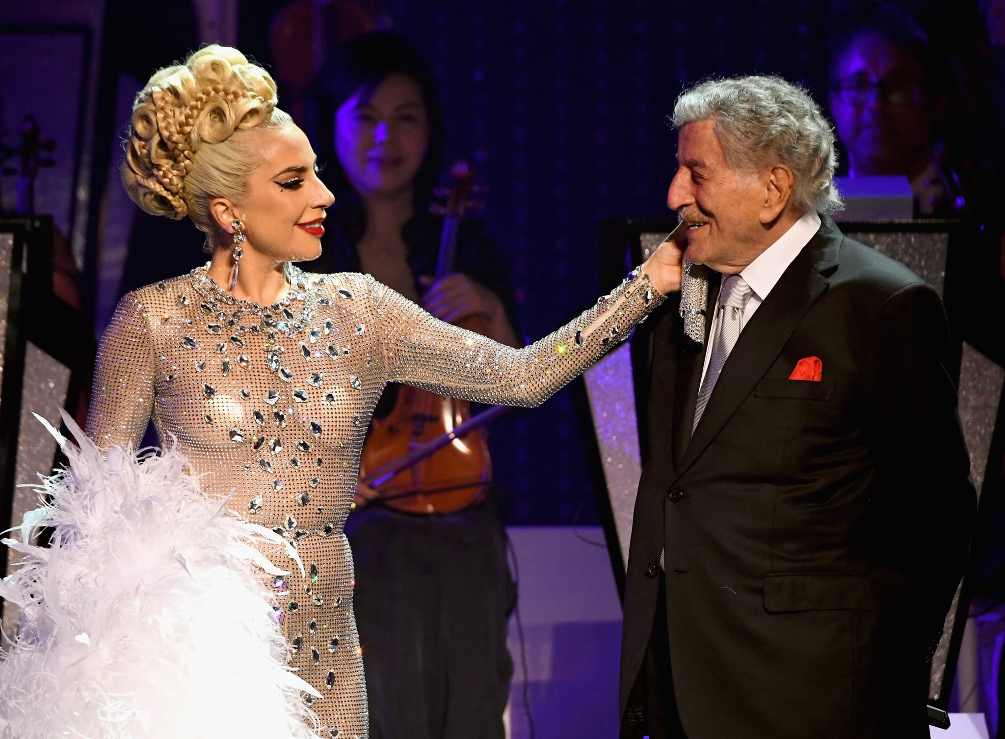 LAS VEGAS, NV - JANUARY 20:  Lady Gaga (L) performs with Tony Bennett during her 'JAZZ & PIANO' residency at Park Theatre at Park MGM on January 20, 2019 in Las Vegas, Nevada.  (Photo by Kevin Mazur/Getty Images for Park MGM Las Vegas)