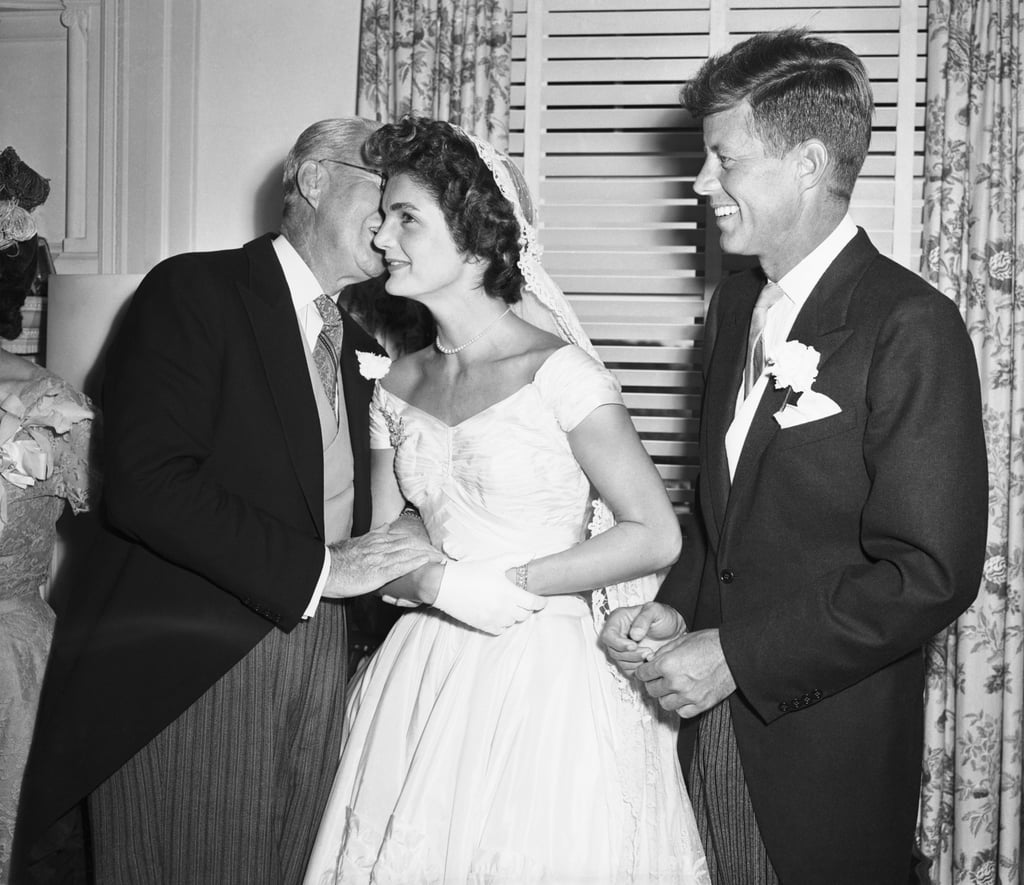 Jackie's original wedding dress was ruined 10 days before the ceremony. A pipe burst in designer Ann Lowe's NYC studio, drenching Jackie's wedding gown in water, as well as all of the bridesmaid dresses. Anne and her team worked tirelessly to remake all of the dresses and had them done just in time for the wedding.