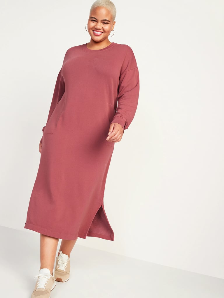 Casual Excellence: Old Navy Long-Sleeve Midi Sweatshirt Shift Dress