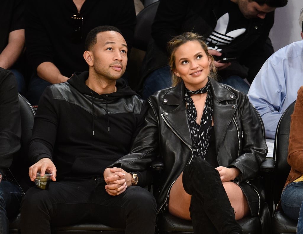 John Legend and Chrissy Teigen at Lakers Game March 2016