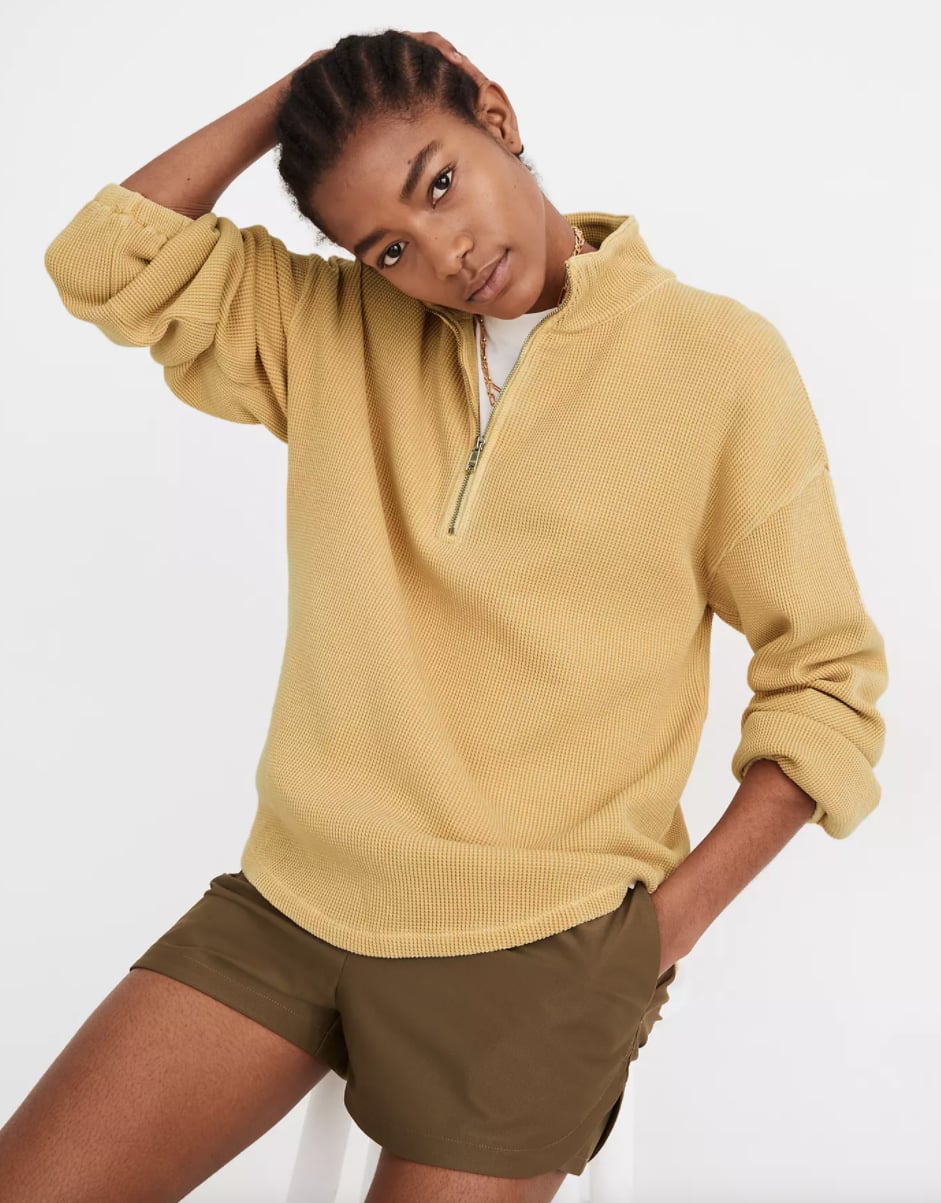 Madewell MWL Waffle Half-Zip Shirttail 