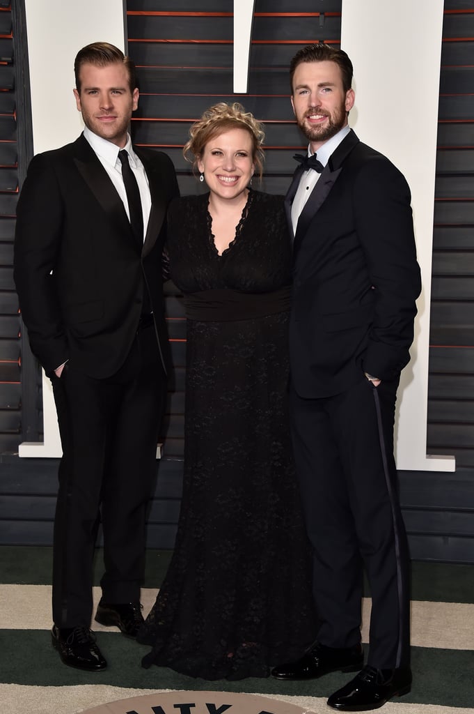 It was a family affair for Chris Evans who brought his brother, Scott, and older sister Carly to Vanity Fair's Oscars party.