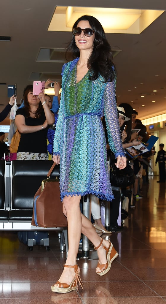 Amal Clooney Wearing a Blue Crochet Missoni Dress