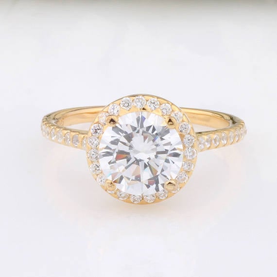 Yellow Gold Round Cubic Zirconia Ring