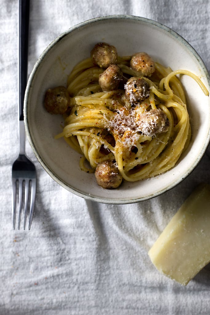 Miso Carbonara With Mini Sausage Meatballs