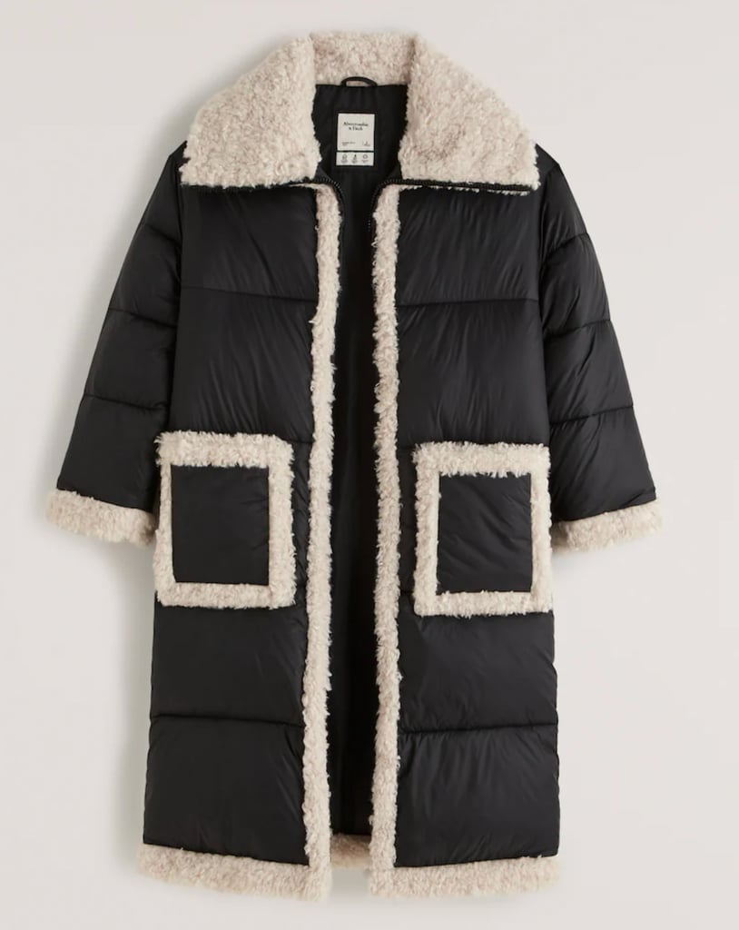 A&F Ultra Long Diamond Quilted Sherpa-Lined Puffer