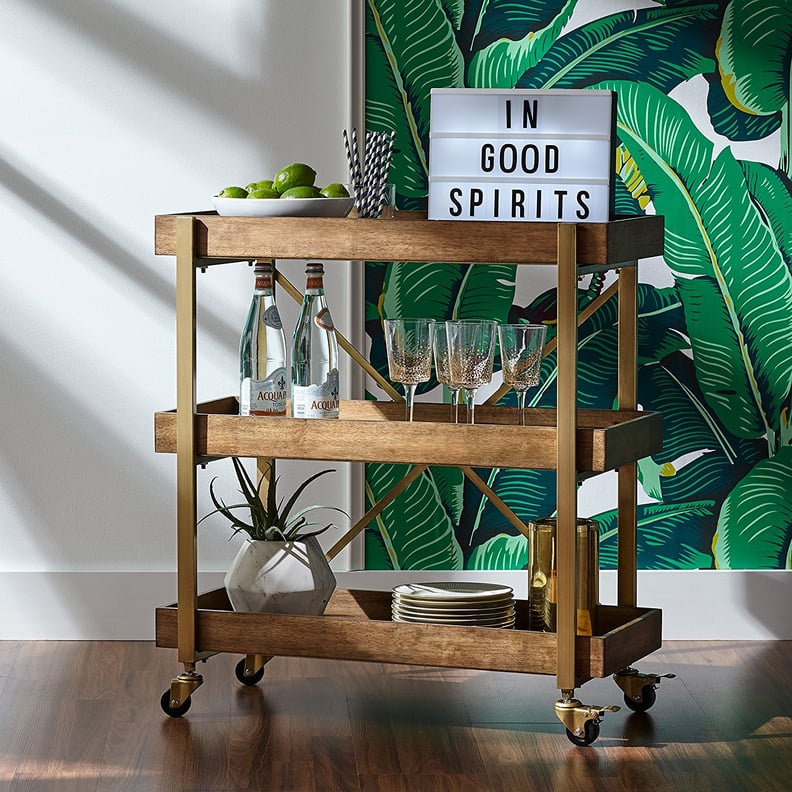 Rivet’s 3-Tiered Rustic Metallic Rolling Wood and Metal Bar Cart