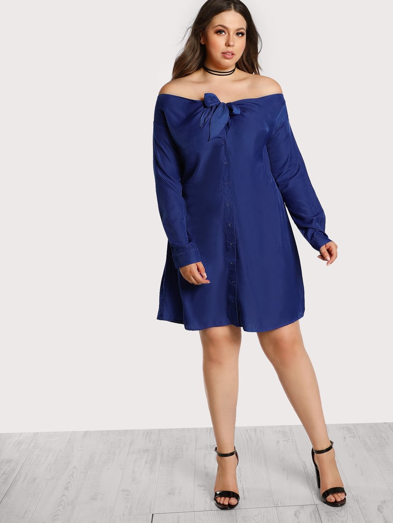 Shein Button Up Off the Shoulder Shirt Dress