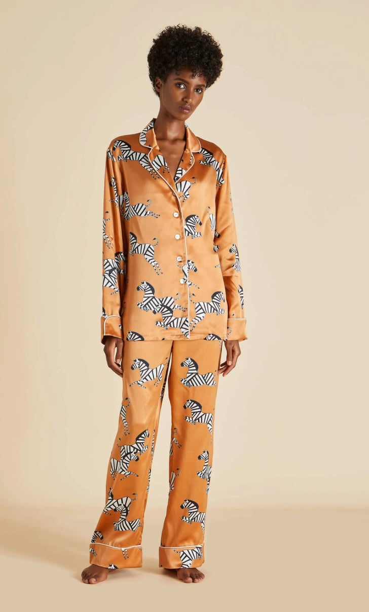 Olivia von Halle Copper Zebra Printed Luxury Silk Pyjama Set Best