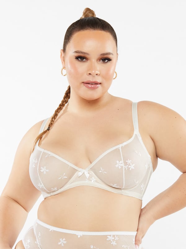 Savage x Fenty Foiled Sprigs Embroidered Unlined Bra in White