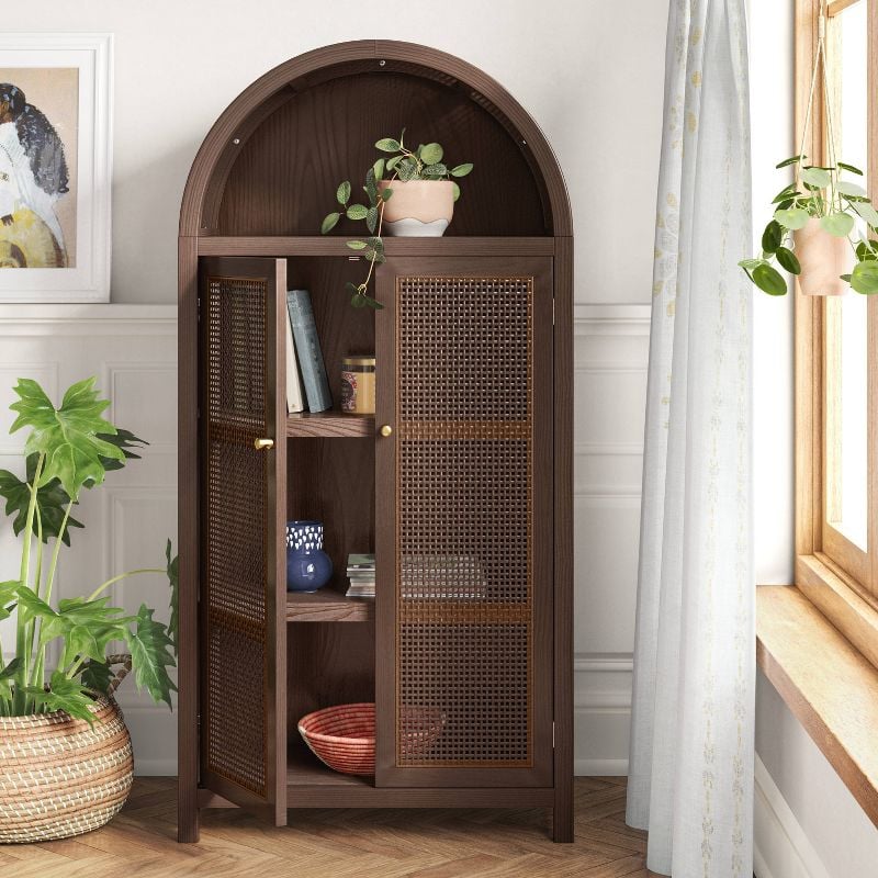 Opalhouse Woven Arched Wood Cabinet Brown