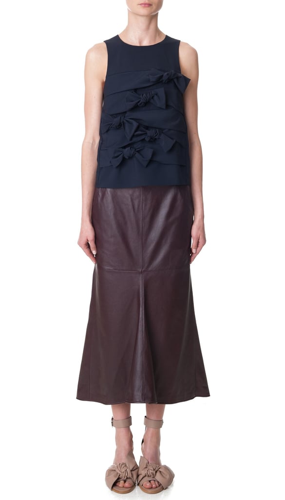 Nothing says Autumn like Tibi's super saturated oxblood leather skirt ($1,250). It's an investment piece that'll keep on giving all season — styled with chunky sweaters and oxfords or ankle boots. It's the cool-factor piece.
— HM