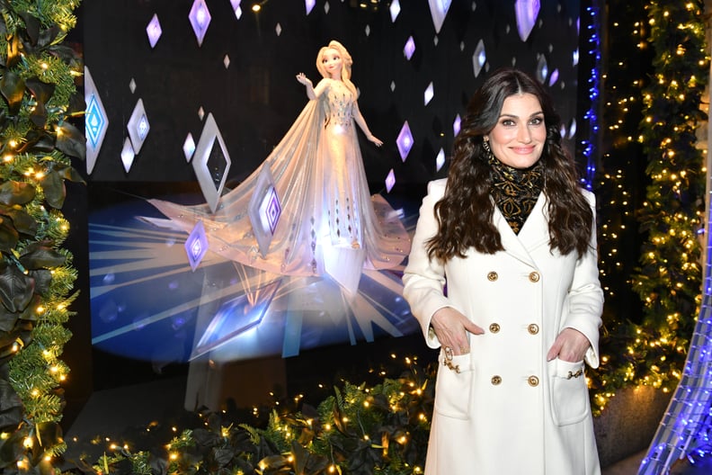 NEW YORK, NEW YORK - NOVEMBER 25: Idina Menzel poses during the Disney and Saks Fifth Avenue unveiling of 