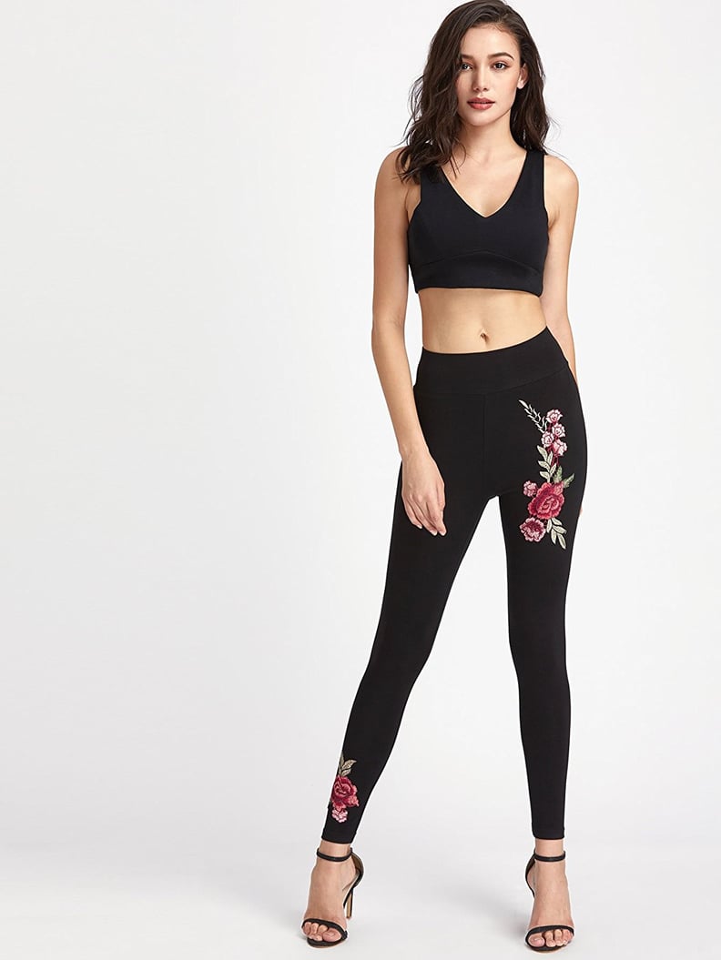 SweatyRocks Rose Embroidered Leggings