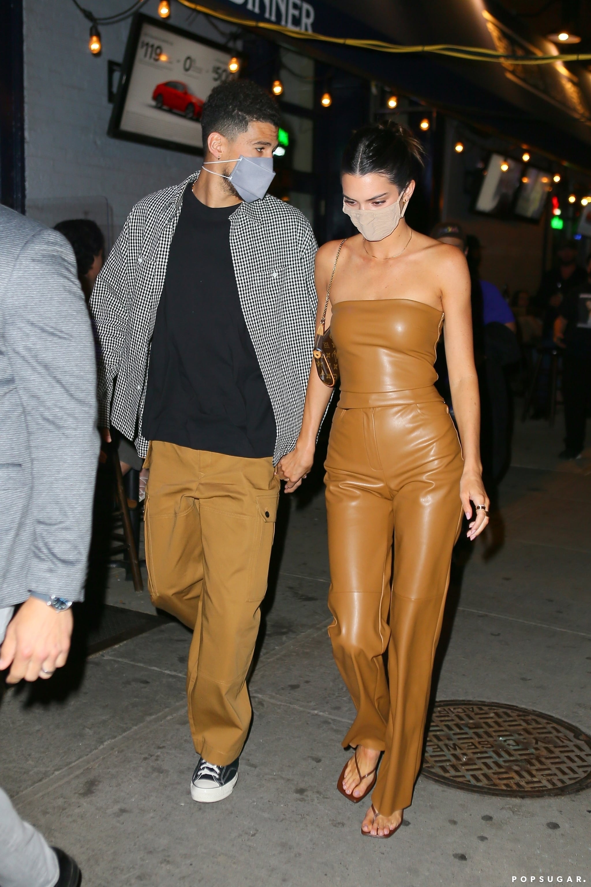 Kendall Jenner Brown Vegan Leather Outfit With Devin Booker