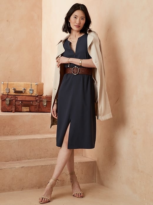 Banana Republic Factory Store Button-Front Crepe Shift Midi Dress