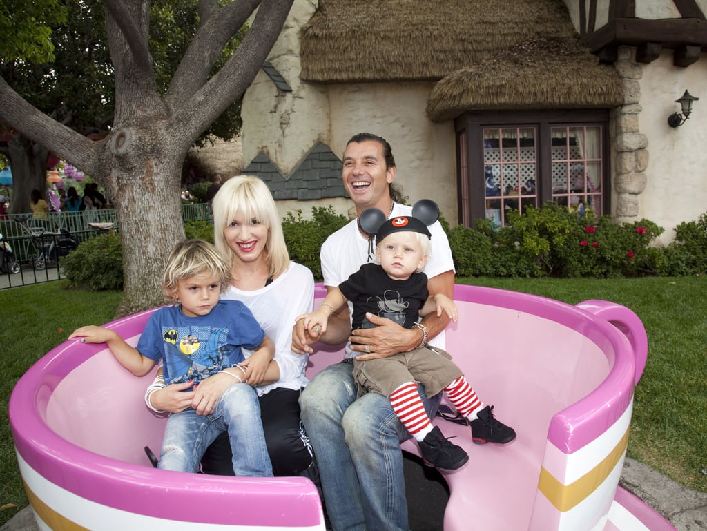 Gwen Stefani and Gavin Rossdale hopped into a larger-than-life teacup with their boys, Kingston and Zuma, at Disneyland in July 2010.