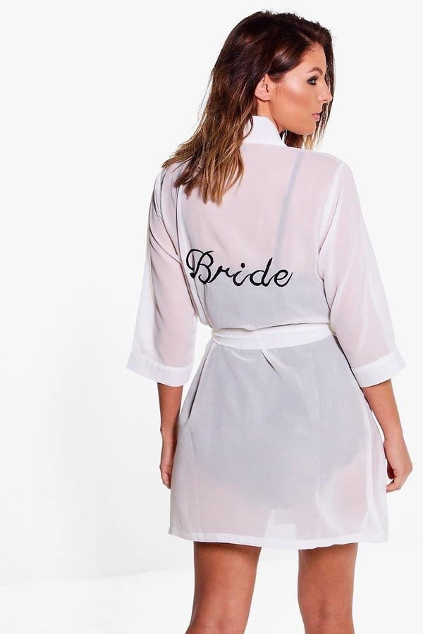 Boohoo Charlotte Sheer Embroidered Bride Robe