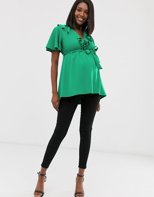 Blume Maternity Exclusive Wrap Front Tunic With Self Belt in Bright Green