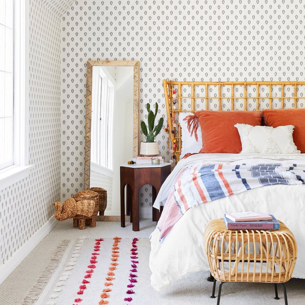 Tan Striped With Poms Woven Fringed Rug