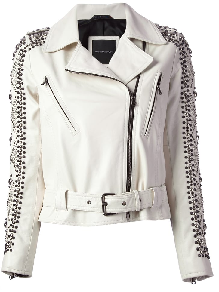 Nour Hammour white studded motorcycle jacket ($2,039) | Jamie Chung ...