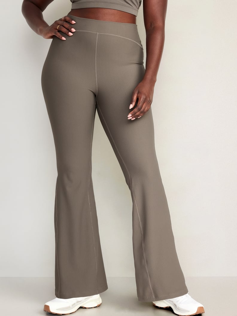 Petite Khaki Rib High Waist Skinny Flare Pants