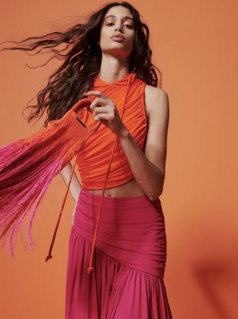 Zara Orange Printed Longer Length Midi Satin Bias Cut Elegant