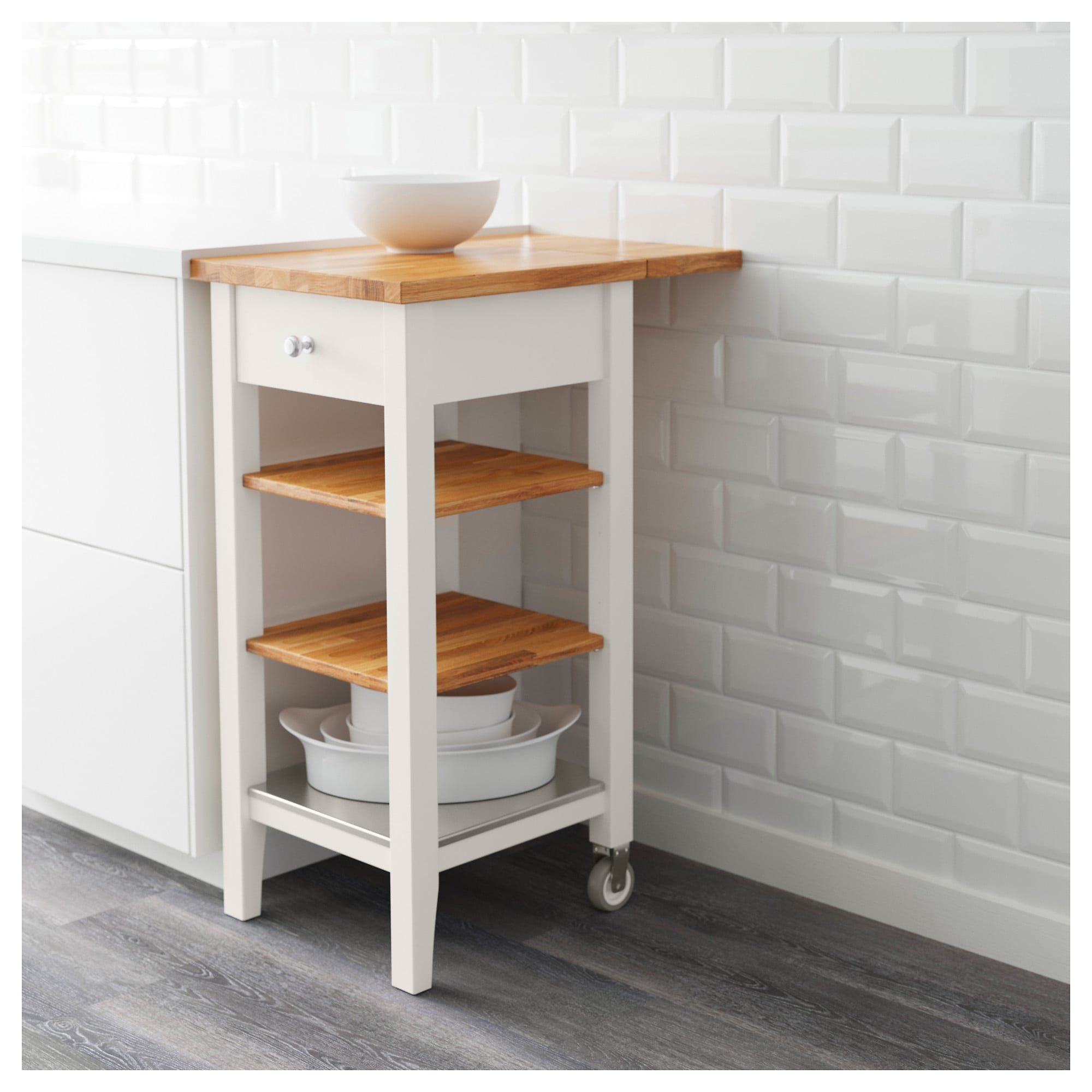 small white kitchen cart with drop leaf