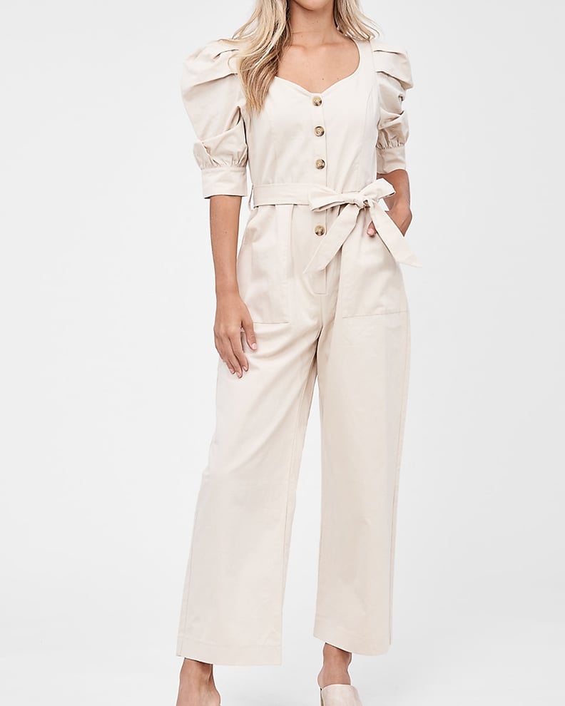 En Saison Poplin Puff Sleeve Belted Jumpsuit