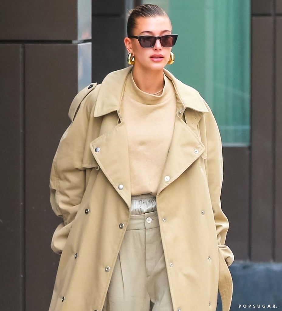 Hailey Baldwin Trench Coat and Trousers 2018