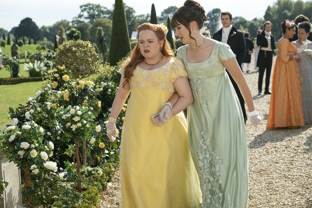 In episode six, we see Penelope wear her signature canary yellow outside of the wedding. It was during a moment where she's meant to appear particularly naive, trading gossip with Elosie about a secretive love interest.