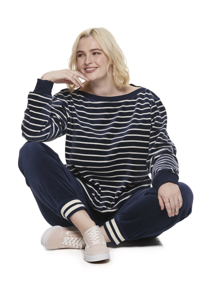 Striped Velour Top and Striped-Trim Velour Jogger Pants